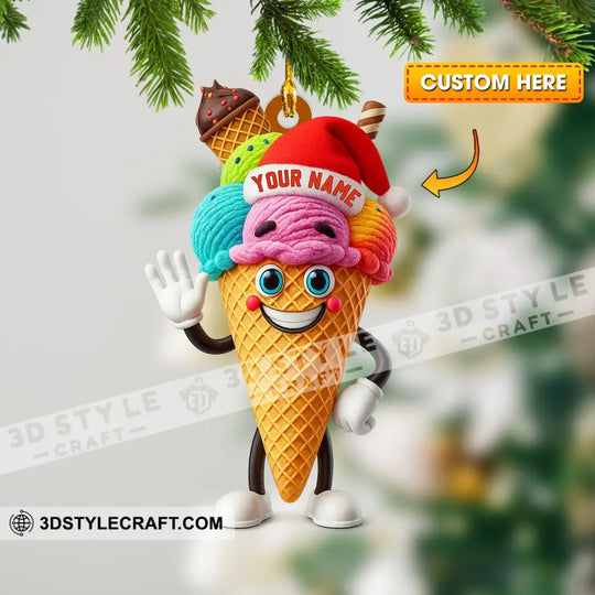 Christmas Ice Cream Santa, Home Decor, Christmas Ornament, Personalized Ornament style option 1