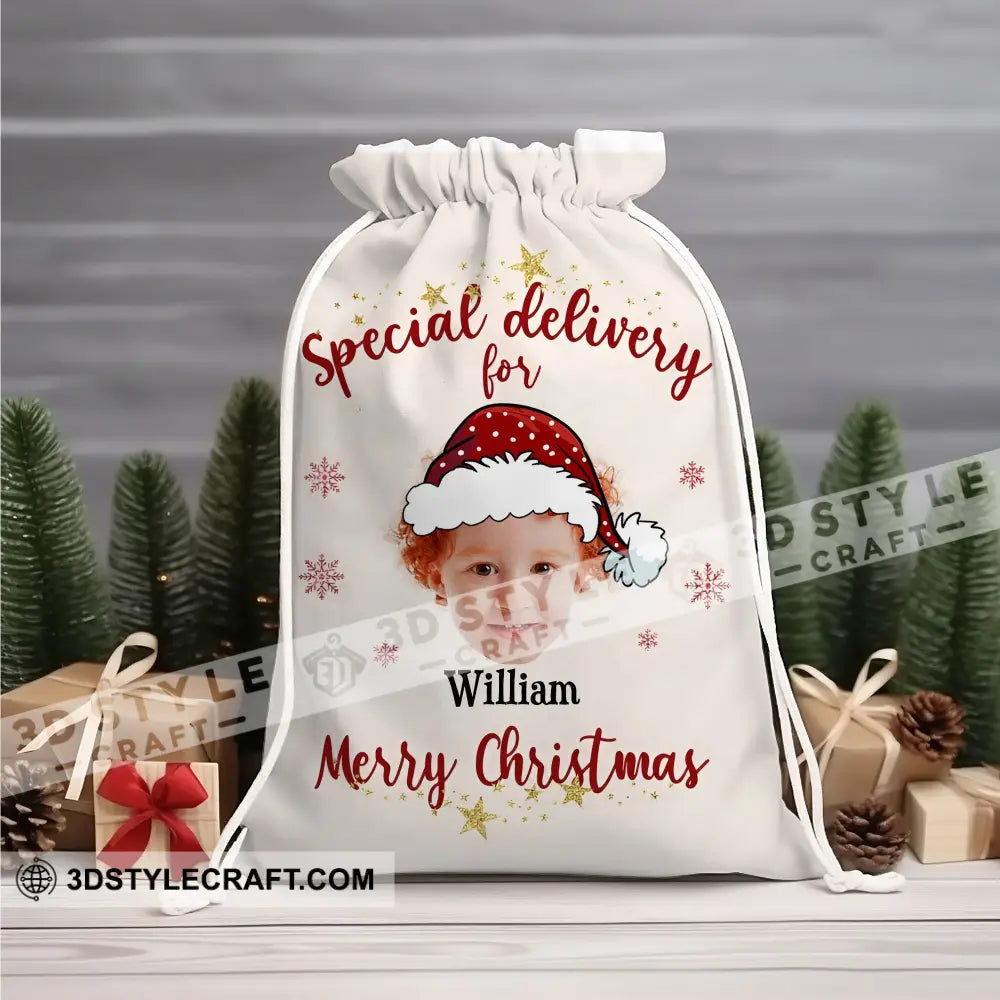 Christmas Special Delivery Custom Photo And Name Personalized String Bag Gift