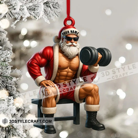 Christmas Weightlifting Santa, Home Decor, Christmas Ornament, Personalized Ornament style option 4