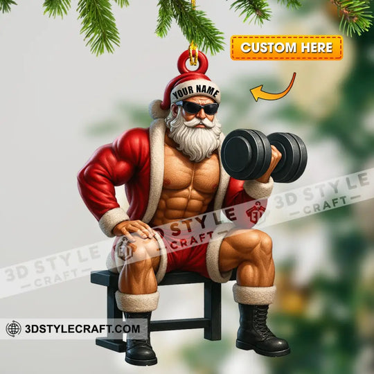 Christmas Weightlifting Santa, Home Decor, Christmas Ornament, Personalized Ornament style option 1