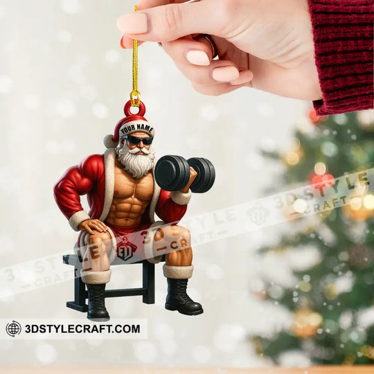 Christmas Weightlifting Santa, Home Decor, Christmas Ornament, Personalized Ornament style option 2