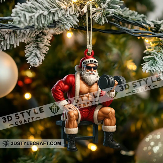 Christmas Weightlifting Santa, Home Decor, Christmas Ornament, Personalized Ornament style option 3