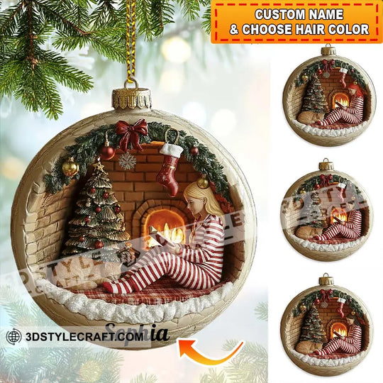Christmas Woman Loves Books Home Decor, Christmas Ornament, Personalized Ornament style option 1