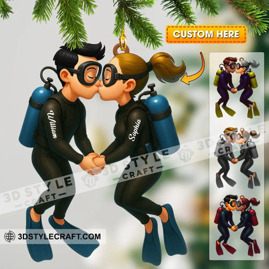 Couple Diving Home Decor, Christmas Ornament, Personalized Ornament style option 1