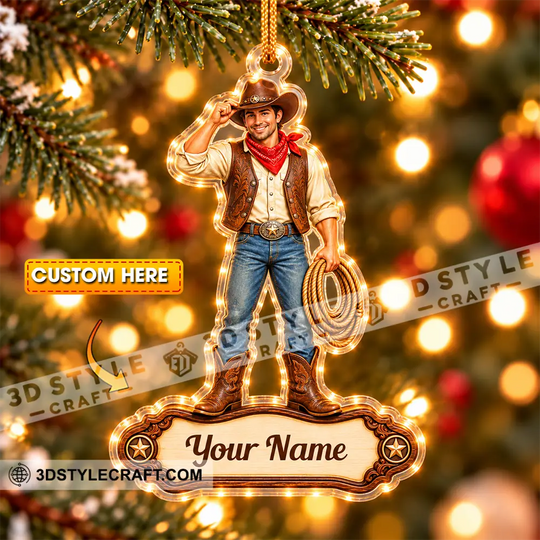 Cowboy Home Decor, Christmas Ornament, Personalized Ornament style option 1