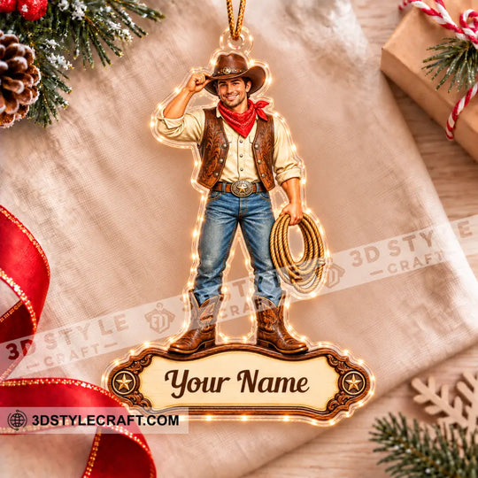 Cowboy Home Decor, Christmas Ornament, Personalized Ornament style option 3