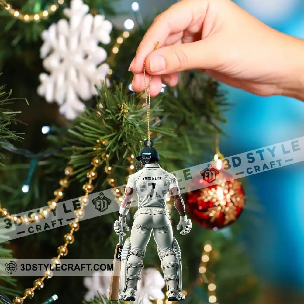 Cricket Ball Player Christmas Ornament Personalized