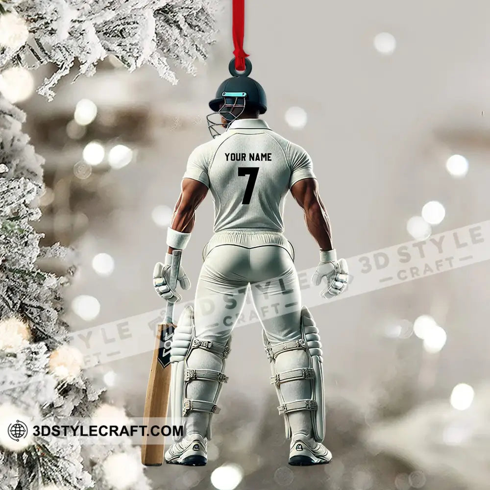 Cricket Ball Player Christmas Ornament Personalized