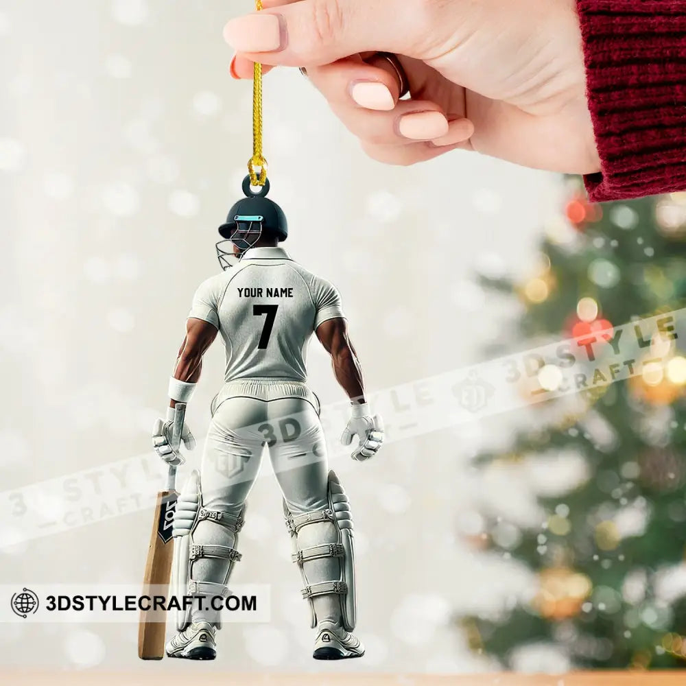 Cricket Ball Player Christmas Ornament Personalized