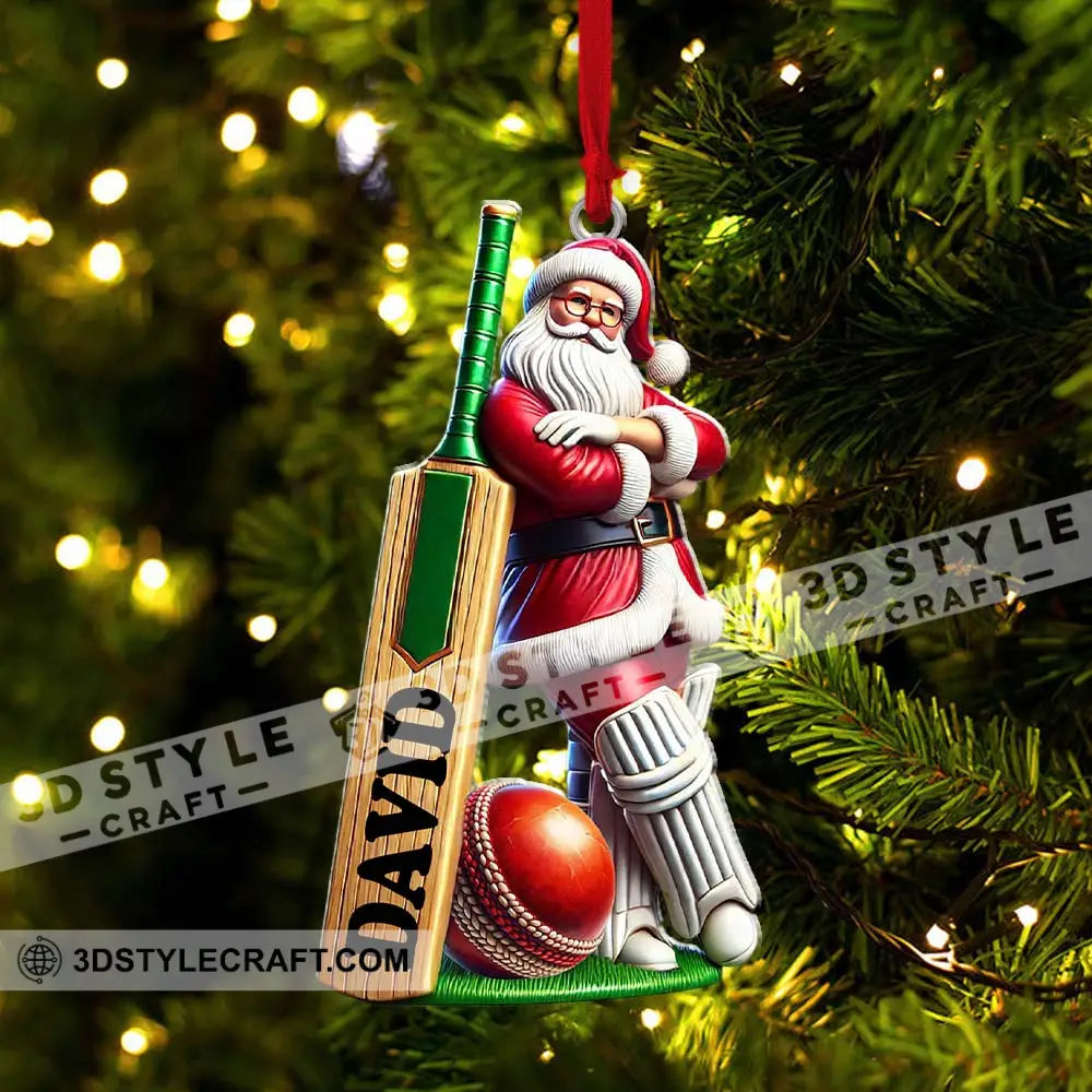 Cricket Ball Ready Santa Christmas Ornament Personalized