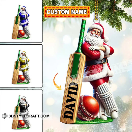 Cricket Ball Ready Santa Christmas Ornament Personalized 3.54’’ / 1