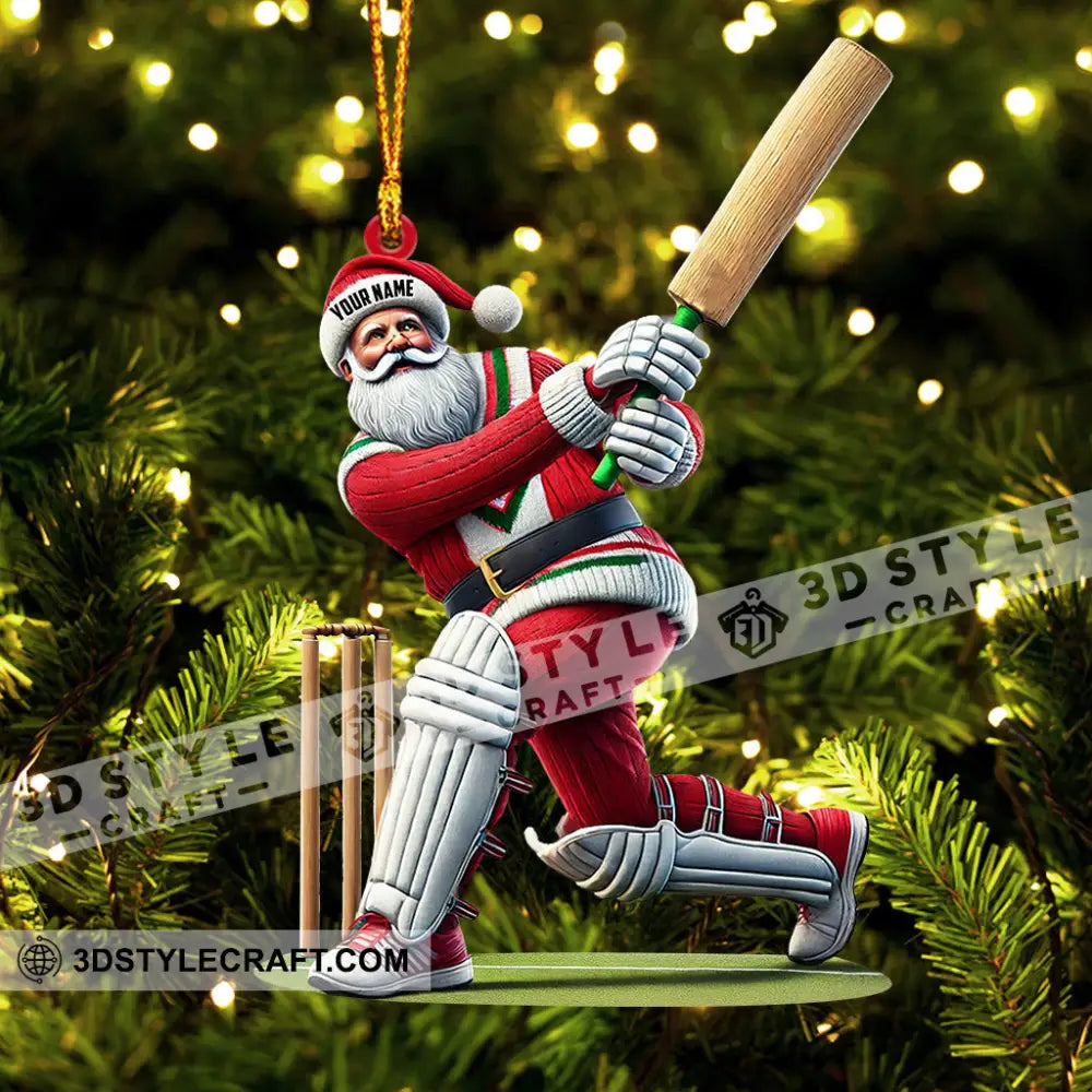 Cricket Ball Santa Pose Christmas Ornament Personalized