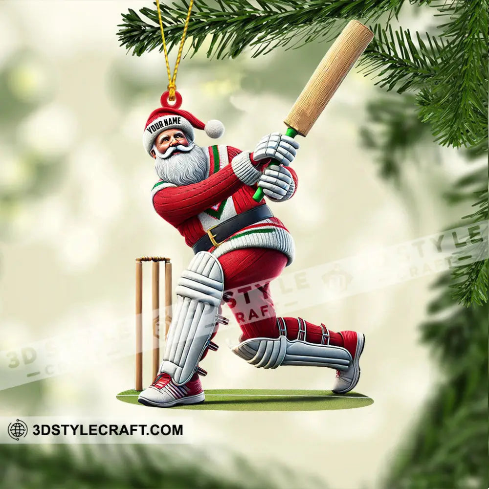 Cricket Ball Santa Pose Christmas Ornament Personalized