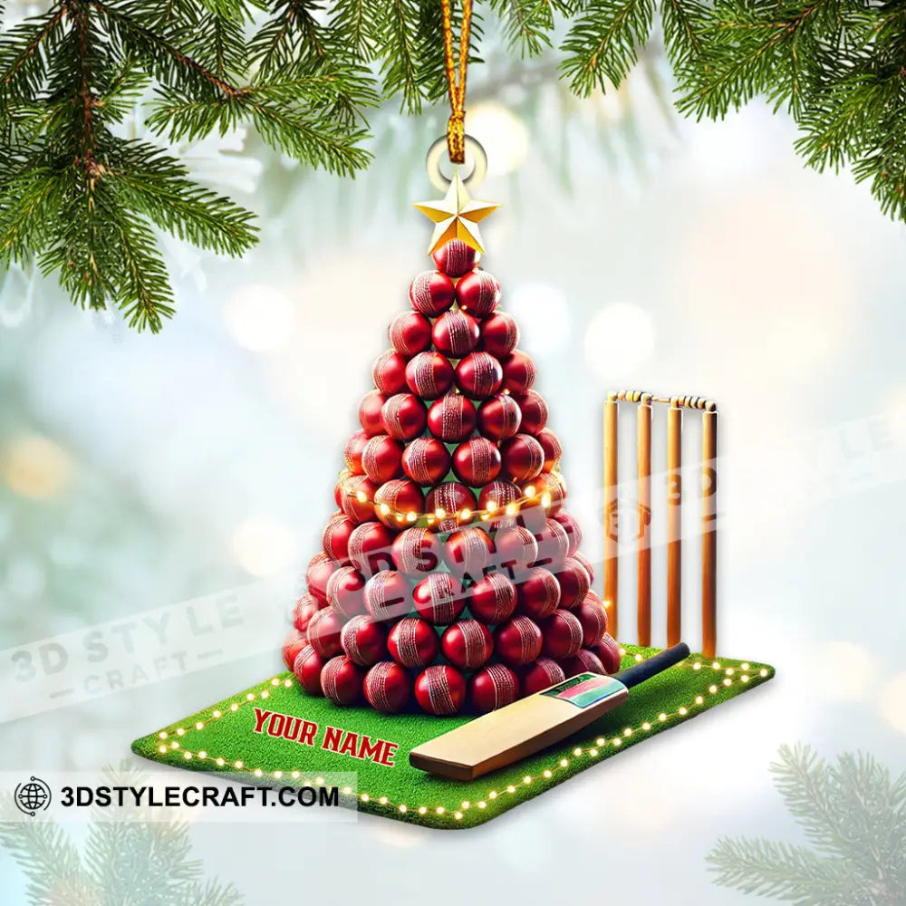 Cricket Ball Tree Christmas Ornament Personalized