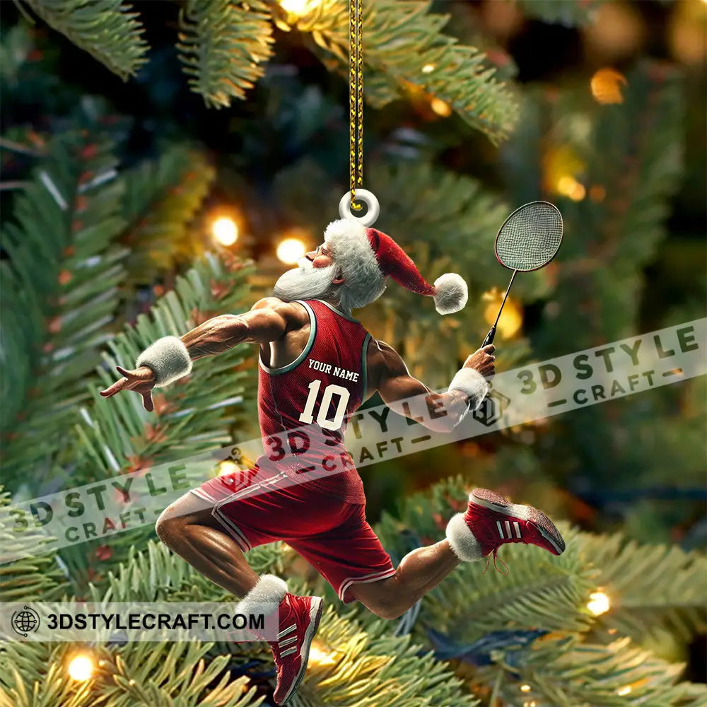 Custom Badminton Santa Ornament Personalized