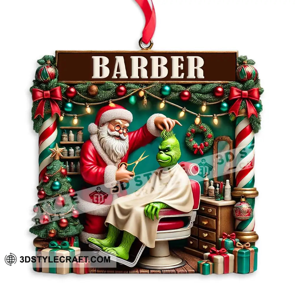 Custom Barber Santa Ornament Personalized