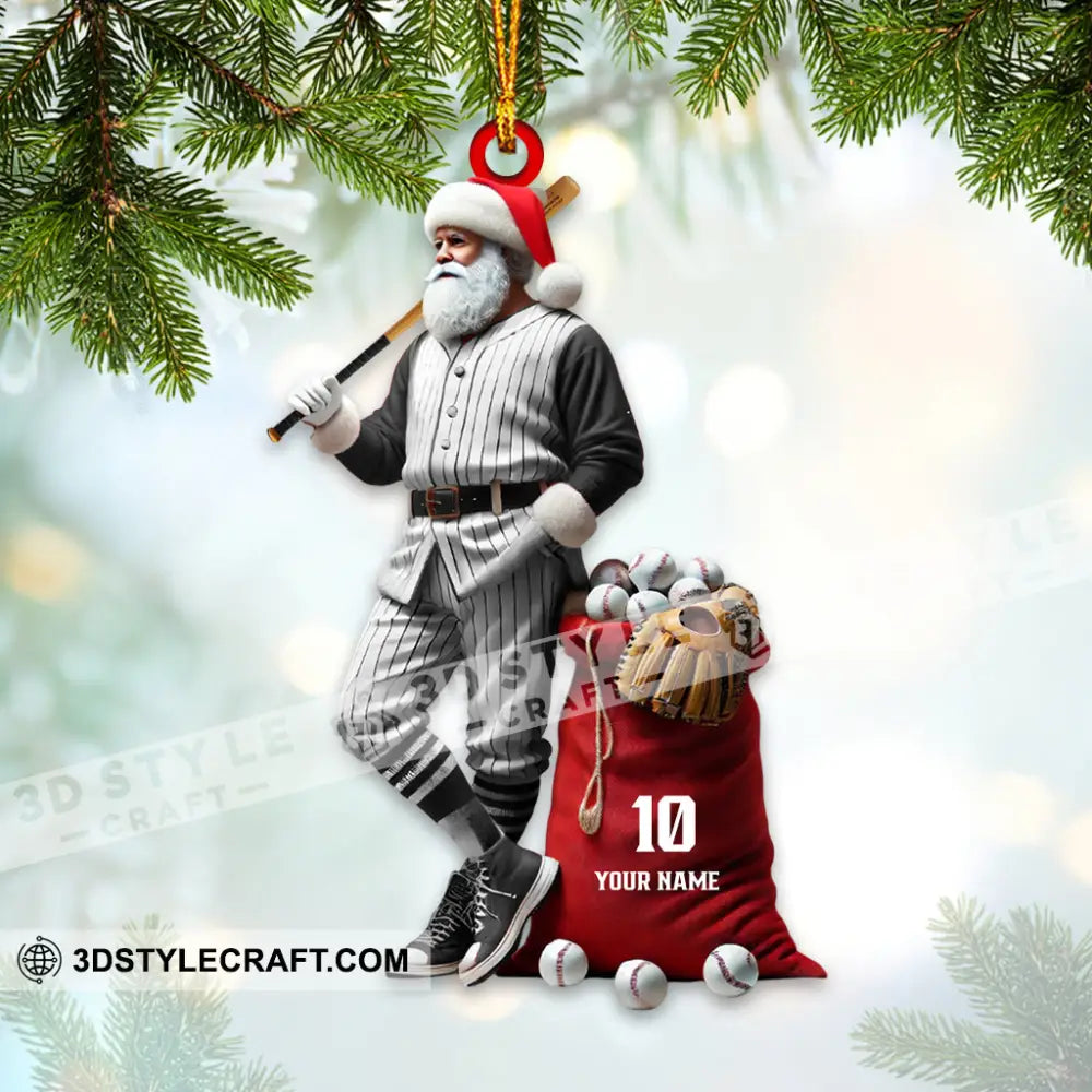 Custom Name And Number Baseball Santa Ornament Christmas Gift Decoration 3.54’’ / 1