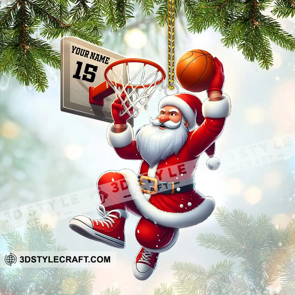 Custom Name And Number Basketball Santa Ornament Lover Christmas Gift 3.54’’ / 1