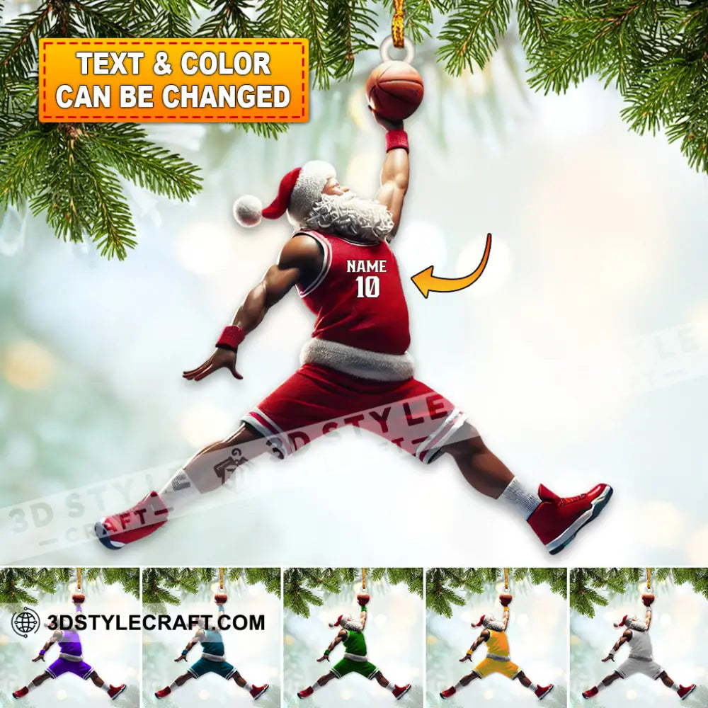 Custom Name And Number Santa Basketball Ornament Christmas Gift 3.54’’ / 1