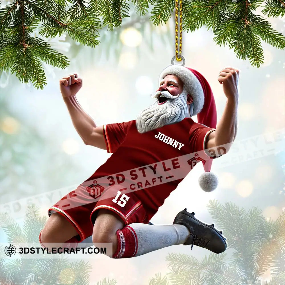 Custom Name And Number Soccer Santa Ornament Christmas Gift 3.54’’ / 1