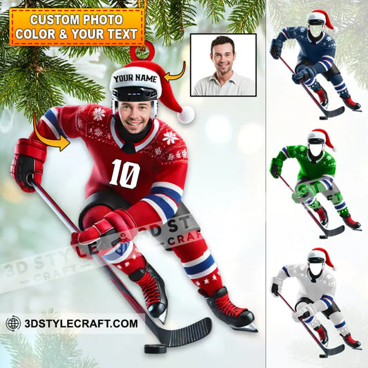 Custom Name And Photo Ice Hockey Ornament Lover Christmas Gift