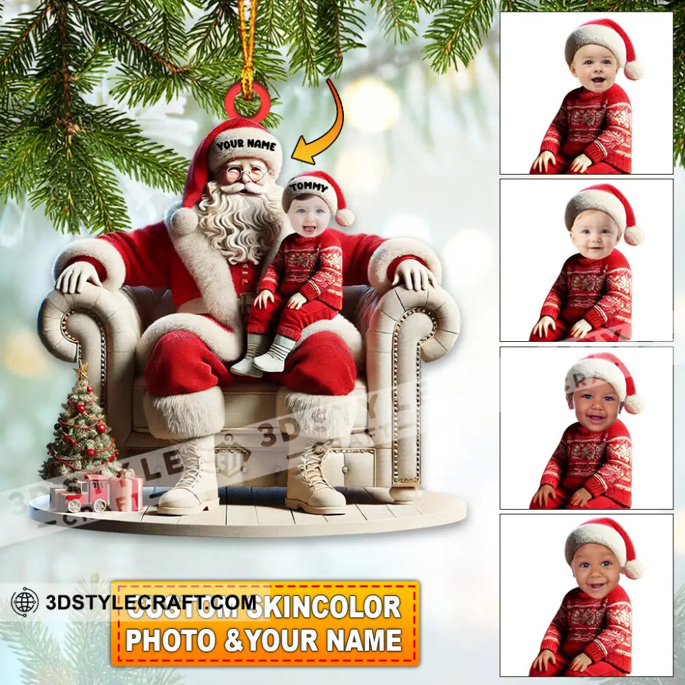 Custom Name And Photo Santa Ornament Baby Christmas