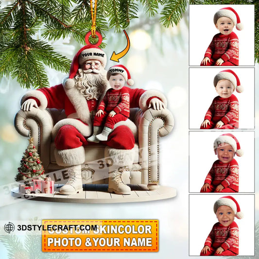 Custom Name And Photo Santa Ornament Baby Christmas