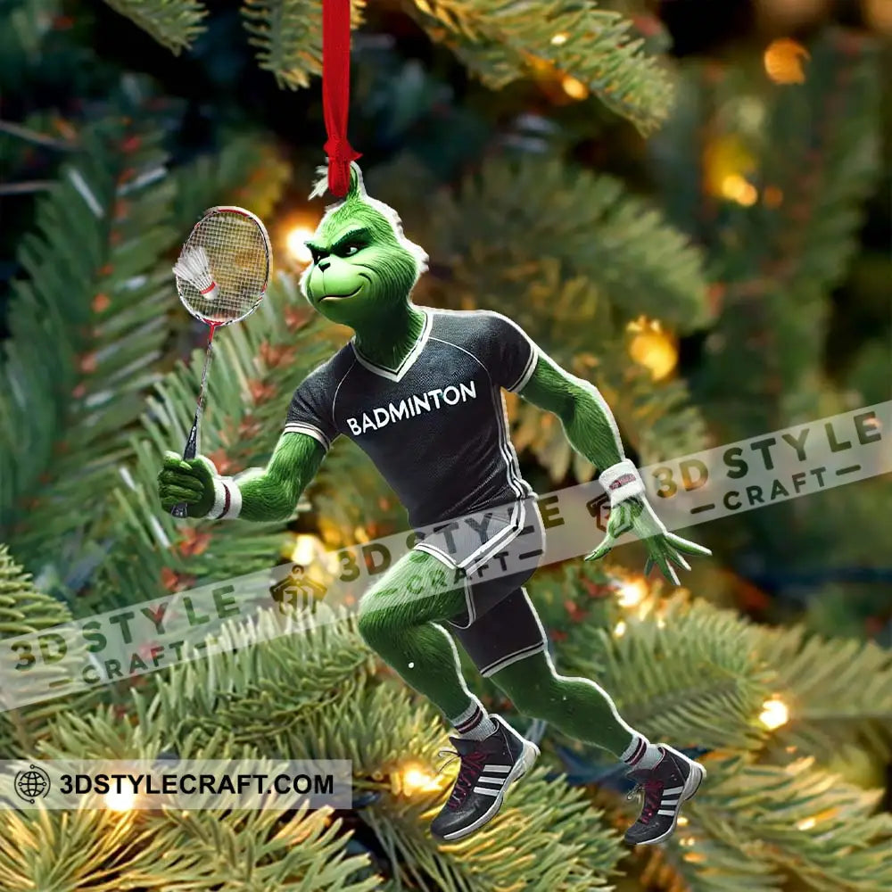 Custom Name Badminton Ornament Grinch Christmas Gift Decoration