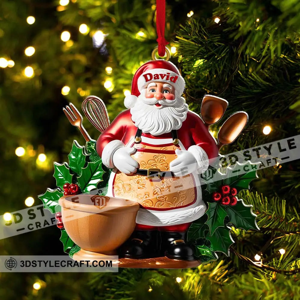 Custom Name Baker Santa Ornament Christmas Gift For Baking Lover