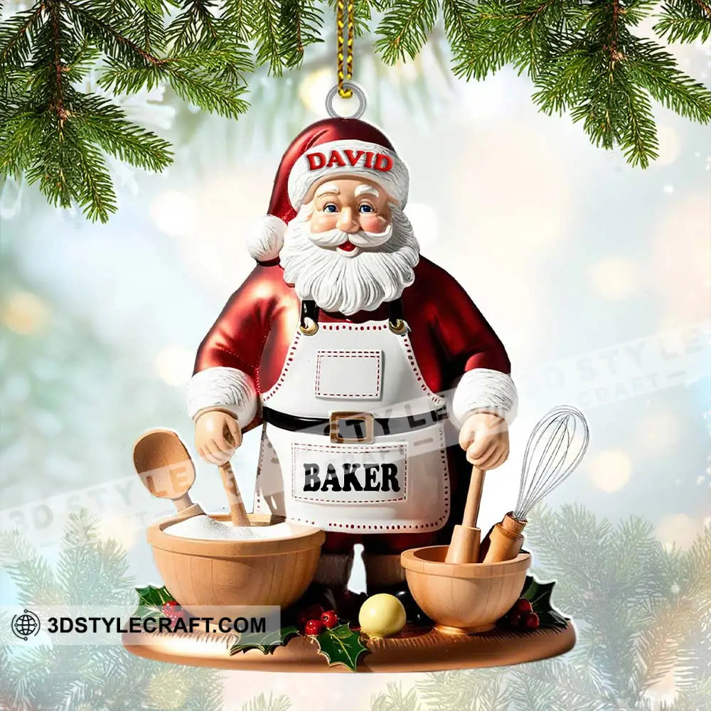 Custom Name Baking Santa Ornament Christmas Gift For Baker 3.54’’ / 1