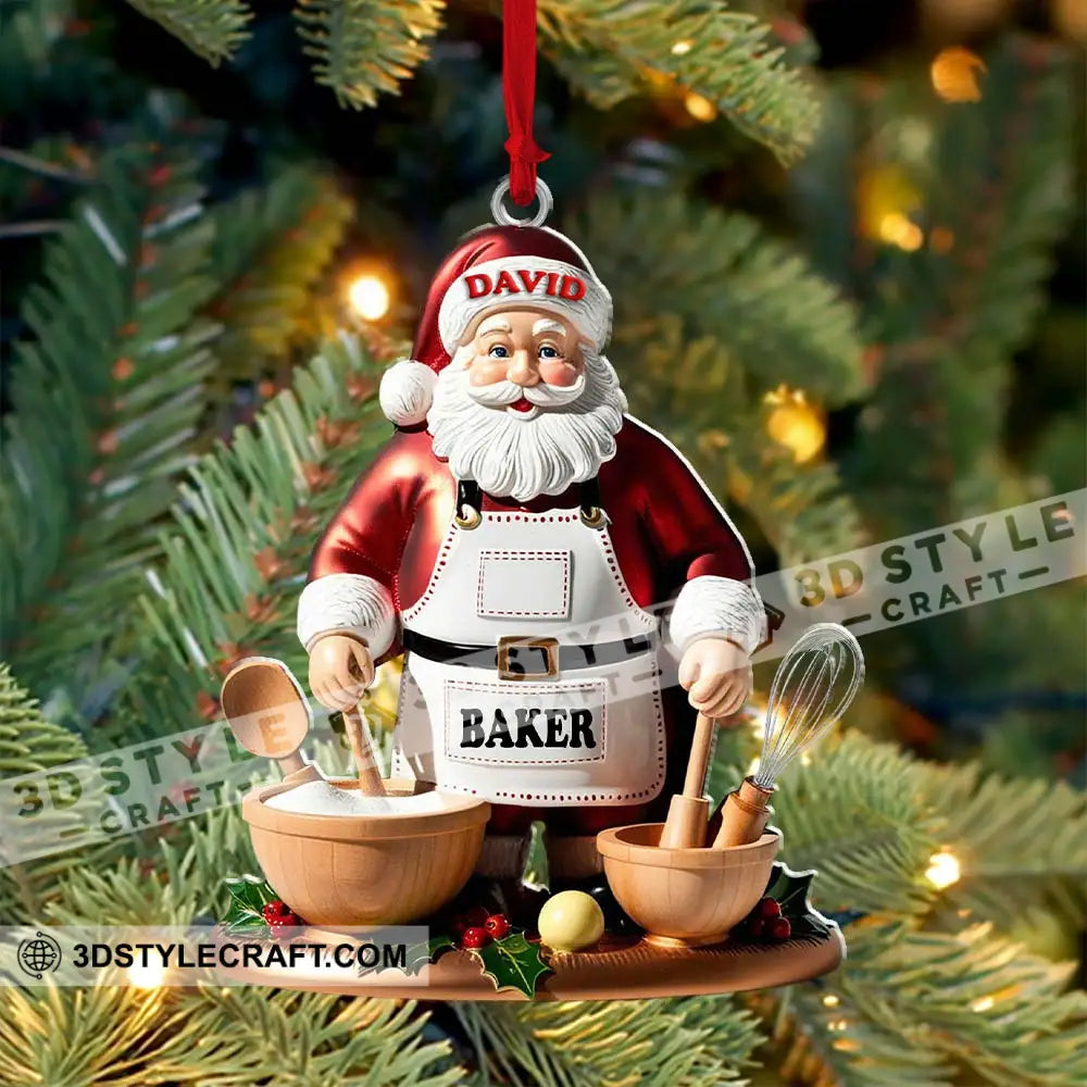 Custom Name Baking Santa Ornament Christmas Gift For Baker