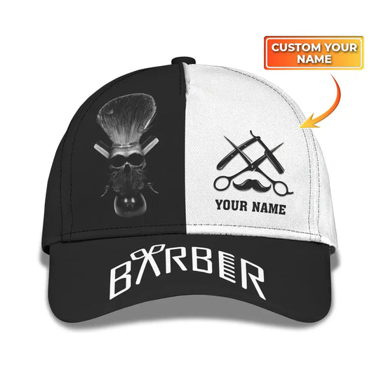 Custom Name Barber Classic Cap, Personalized Name Hairstylist Hat, Unisex Barber Hat style option 1