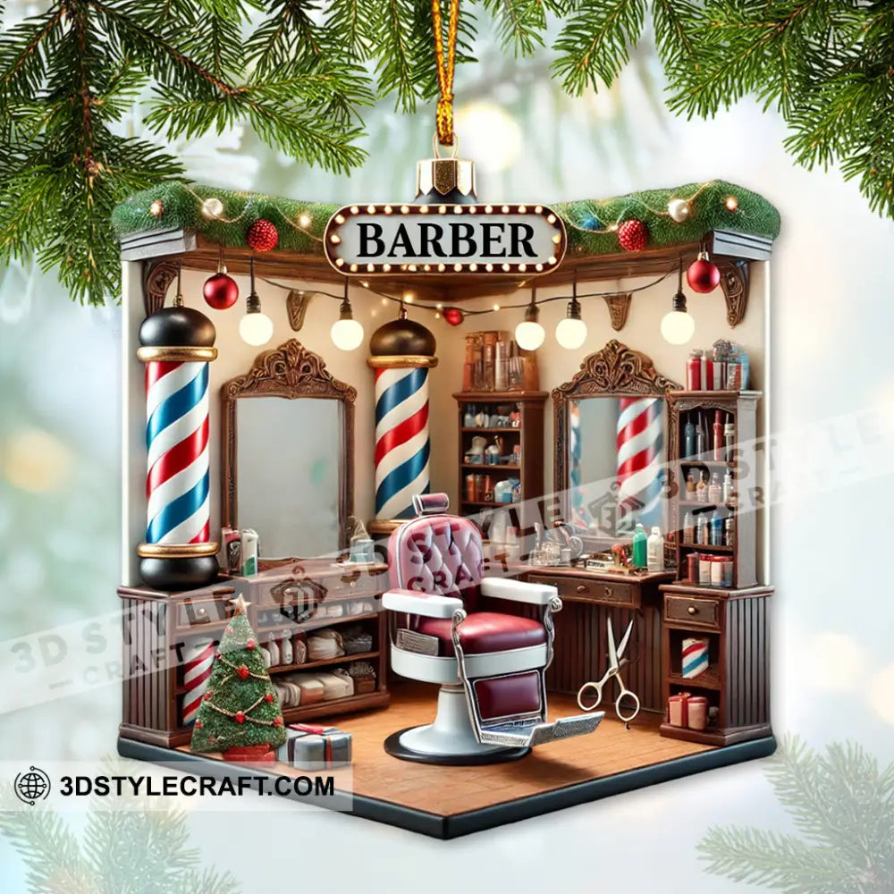 Custom Name Barber Ornament Shop Christmas Decoration 3.54’’ / 1