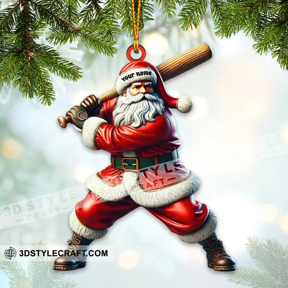 Custom Name Baseball Santa Ornament Christmas Gift 3.54’’ / 1