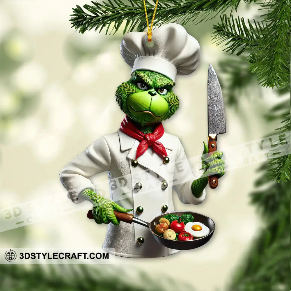 Custom Name Chef Grinch Ornament Christmas Gift For Cooking Lover 3.54’’ / 1