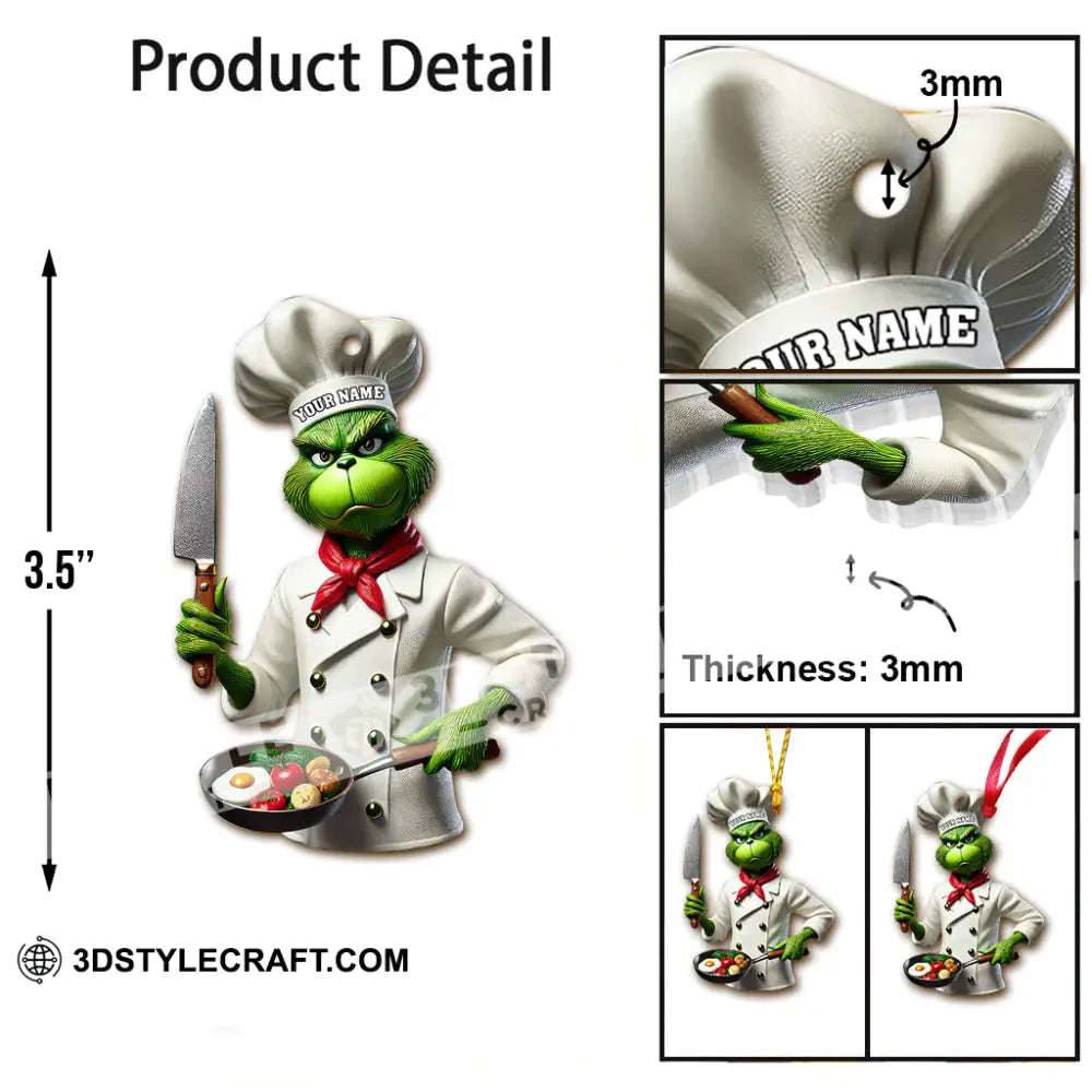 Custom Name Chef Grinch Ornament Christmas Gift For Cooking Lover