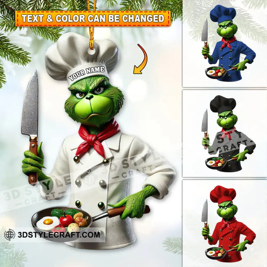 Custom Name Chef Grinch Ornament Christmas Gift For Cooking Lover