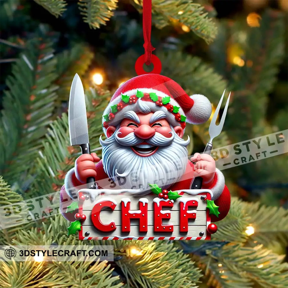 Custom Name Chef Ornament Santa Gift For Cooking Lover 3.54’’ / 1