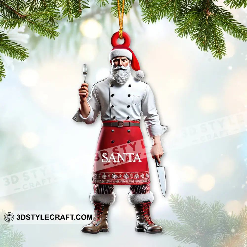 Custom Name Chef Santa Ornament Christmas Gift For Cooking Lover