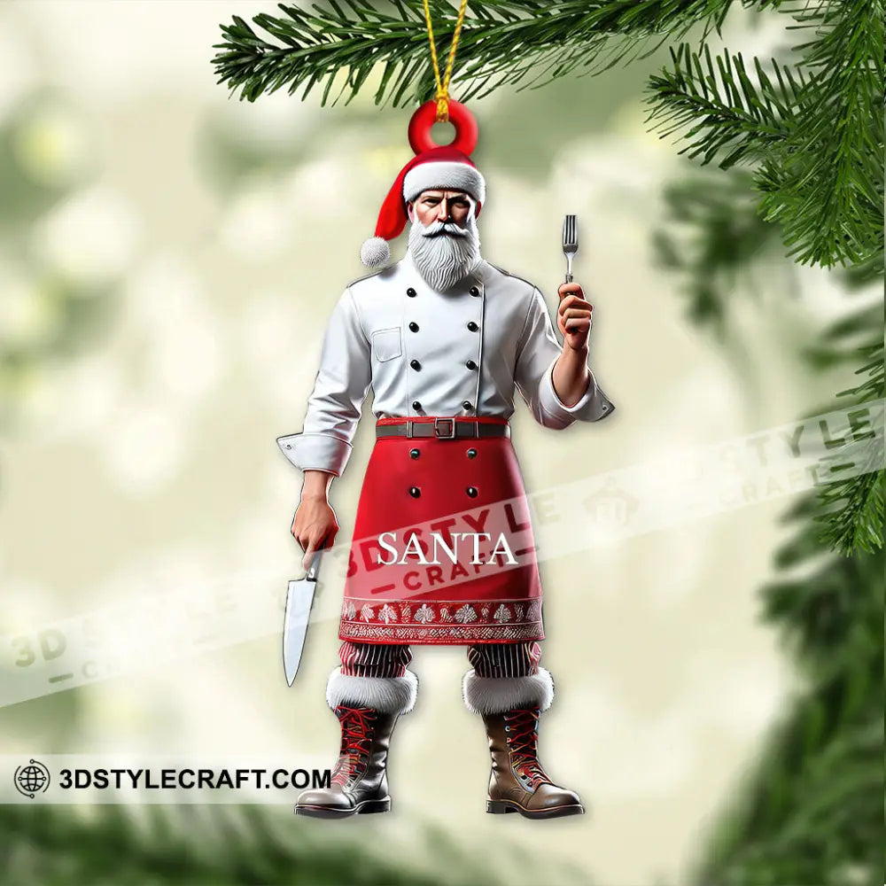 Custom Name Chef Santa Ornament Christmas Gift For Cooking Lover 3.54’’ / 1