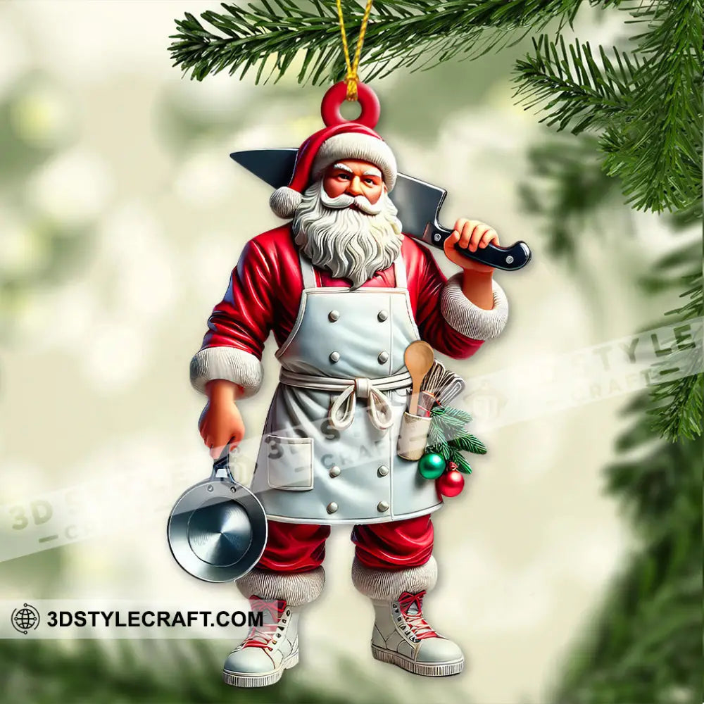 Custom Name Chef Santa Ornament Christmas Gift For Cooking Lover