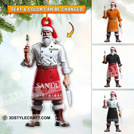 Custom Name Chef Santa Ornament Christmas Gift For Cooking Lover