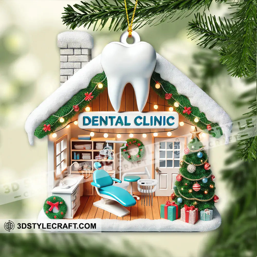 Custom Name Dental Clinic Ornament Christmas Gift For Dentist 3.54’’ / 1