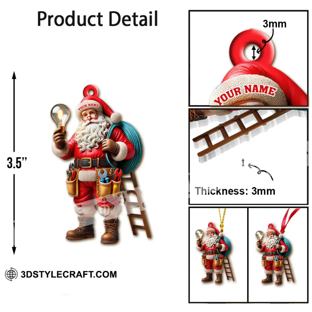 Custom Name Electrician Santa Ornament Christmas Gift