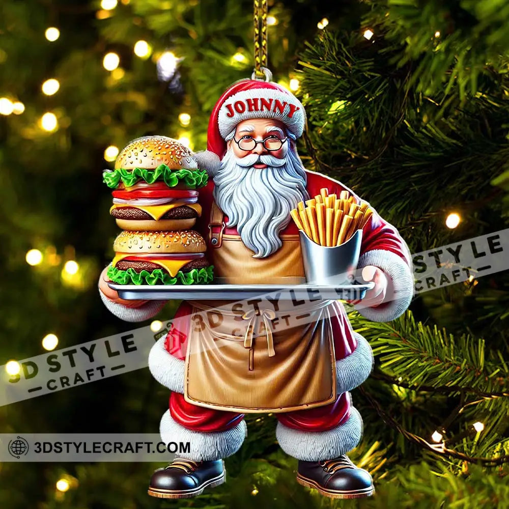 Custom Name Fast Food Santa Ornament Christmas Gift Decoration