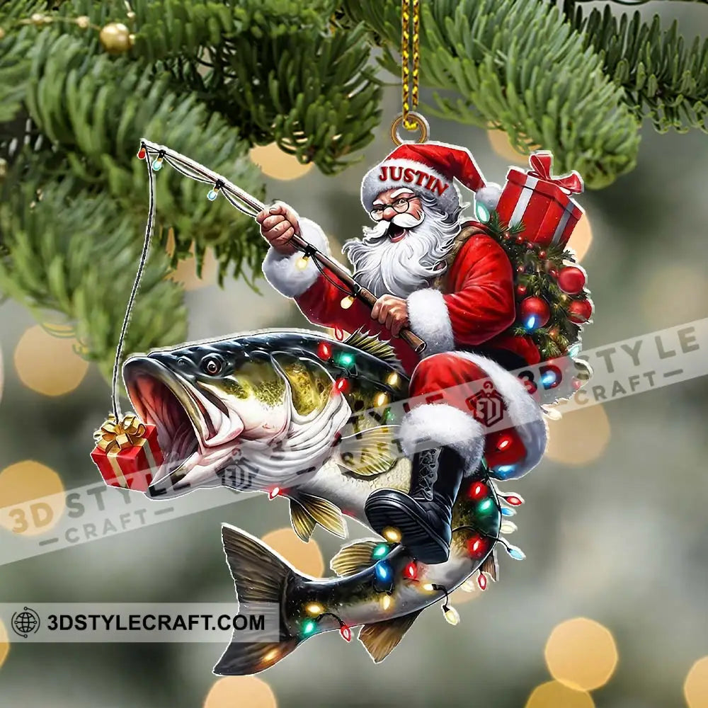 Custom Name Fishing Santa Ornament Christmas Gift