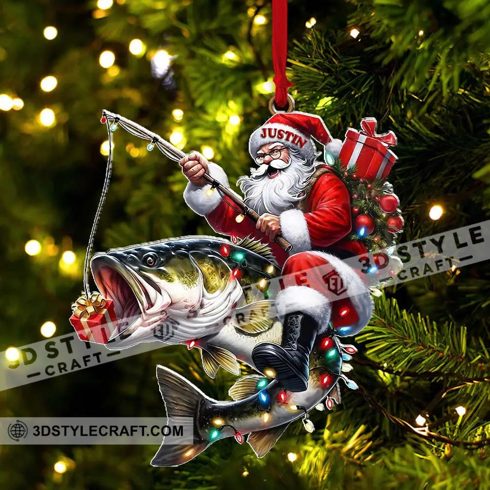 Custom Name Fishing Santa Ornament Christmas Gift