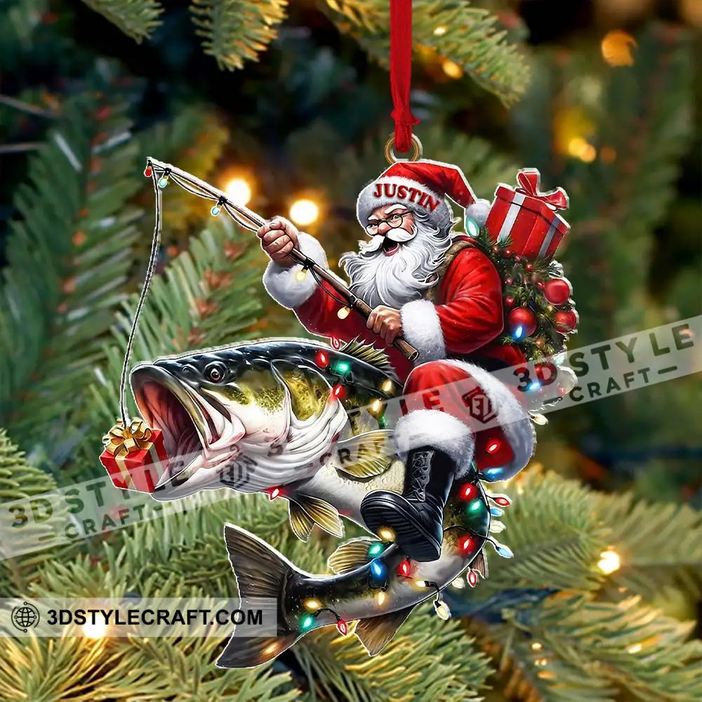 Custom Name Fishing Santa Ornament Christmas Gift