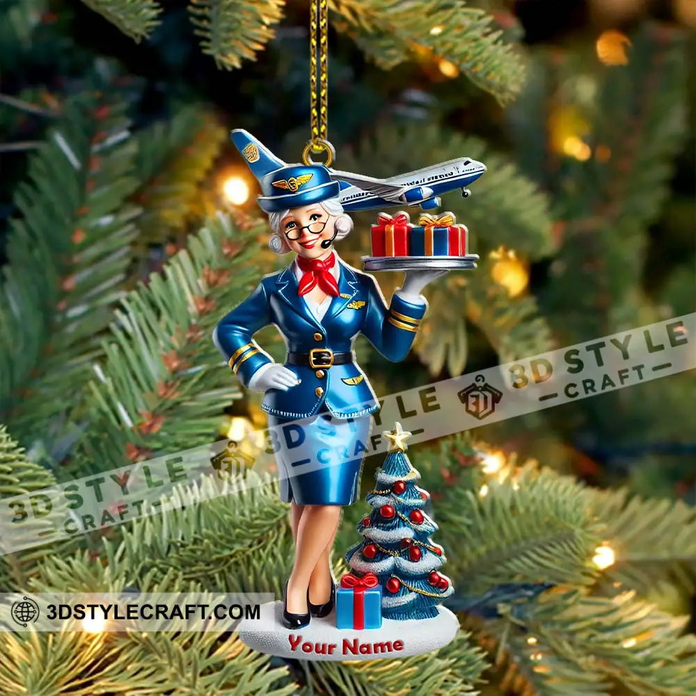 Custom Name Flight Attendant Santa Ornament Christmas Gift