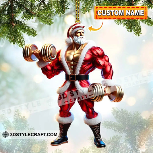 Custom Name Gym Work Out Santa Ornament Gymnastics Christmas Gift